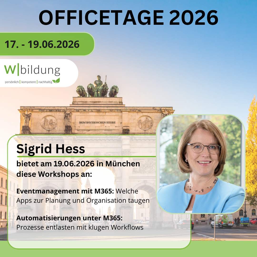 Officetage 2026 - Assistenzkongress in München
2 Workshops mit Sigrid Hess